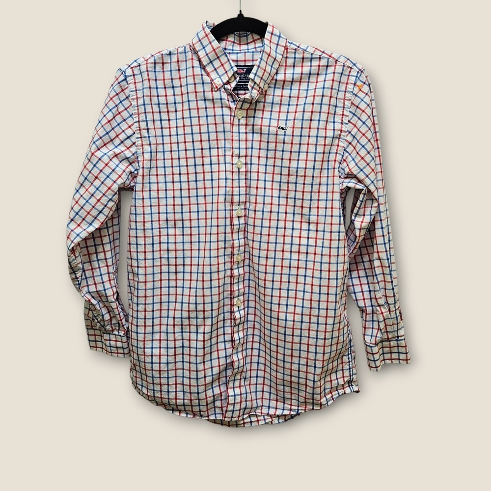 Vineyard Vines Boys‎ Whale Shirt Plaid Button Down Long Sleeve Size M (12-14)